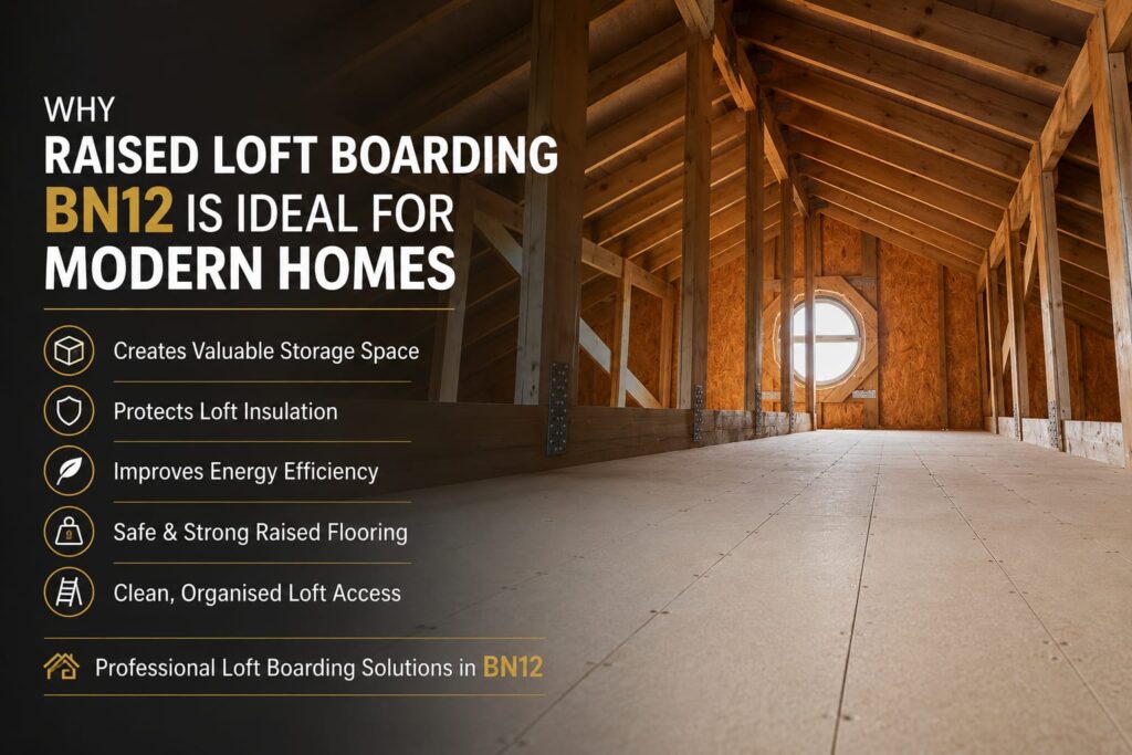 raised loft boarding BN12 installed above loft insulation in modern home
