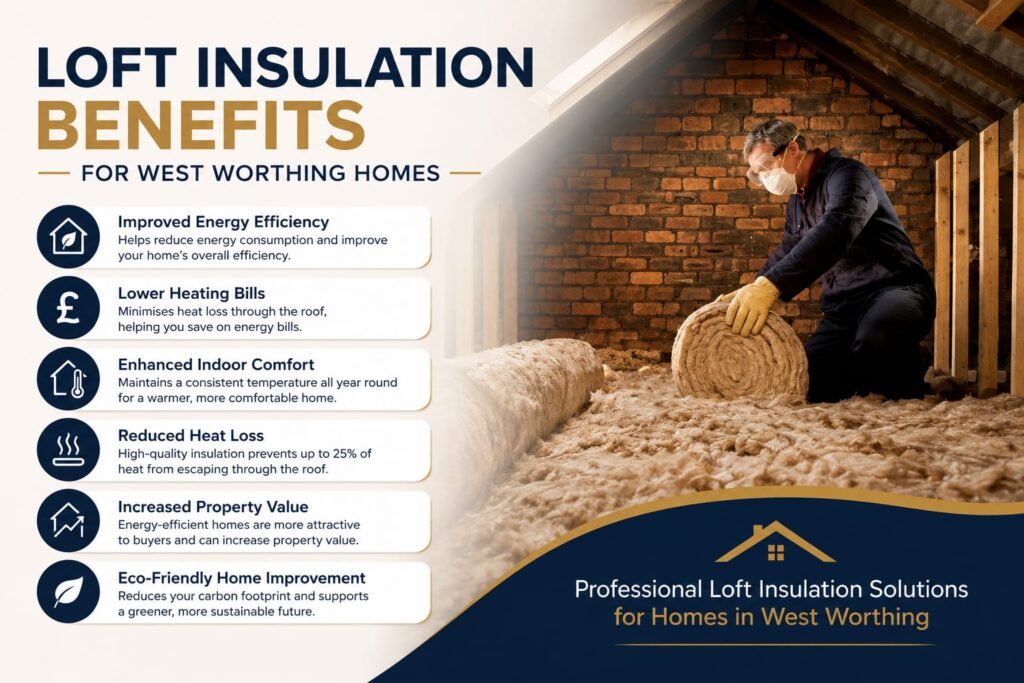 Loft Insulation BN12 installed in a West Worthing home to improve energy efficiency and reduce heating costs