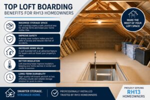 Loft boarding RH13 installation creating safe loft storage in South Horsham