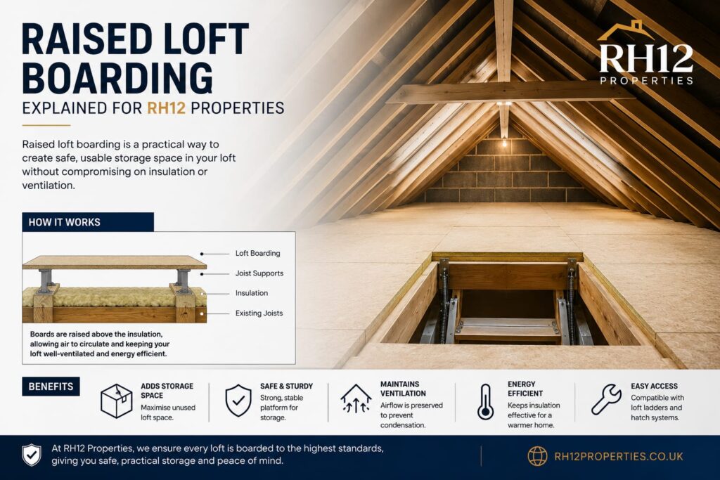 Raised loft boarding RH12 installed in a Horsham home