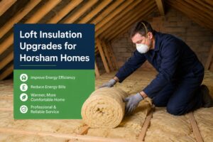 Loft insulation Horsham installation with raised loft boarding and loft storage in an RH12 home