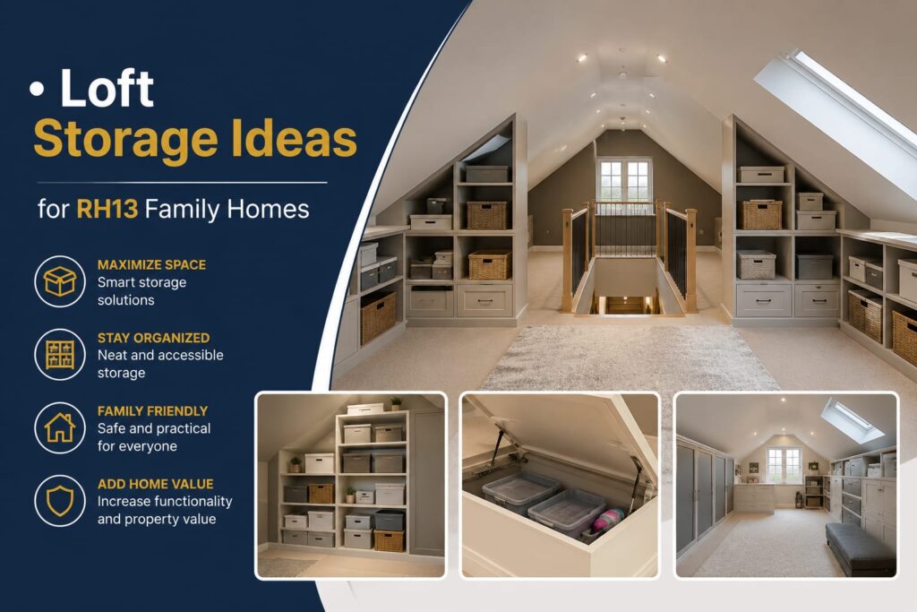 Loft Storage Ideas RH13 with raised loft boarding and loft ladders in a South Horsham family home