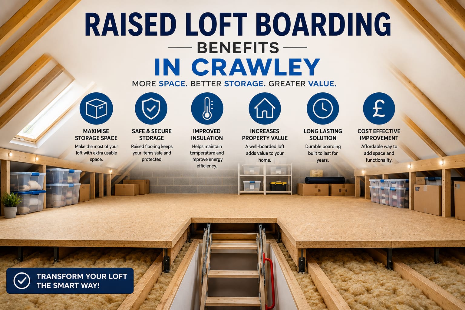 Raised Loft Boarding RH10 installed in a Crawley home for extra storage